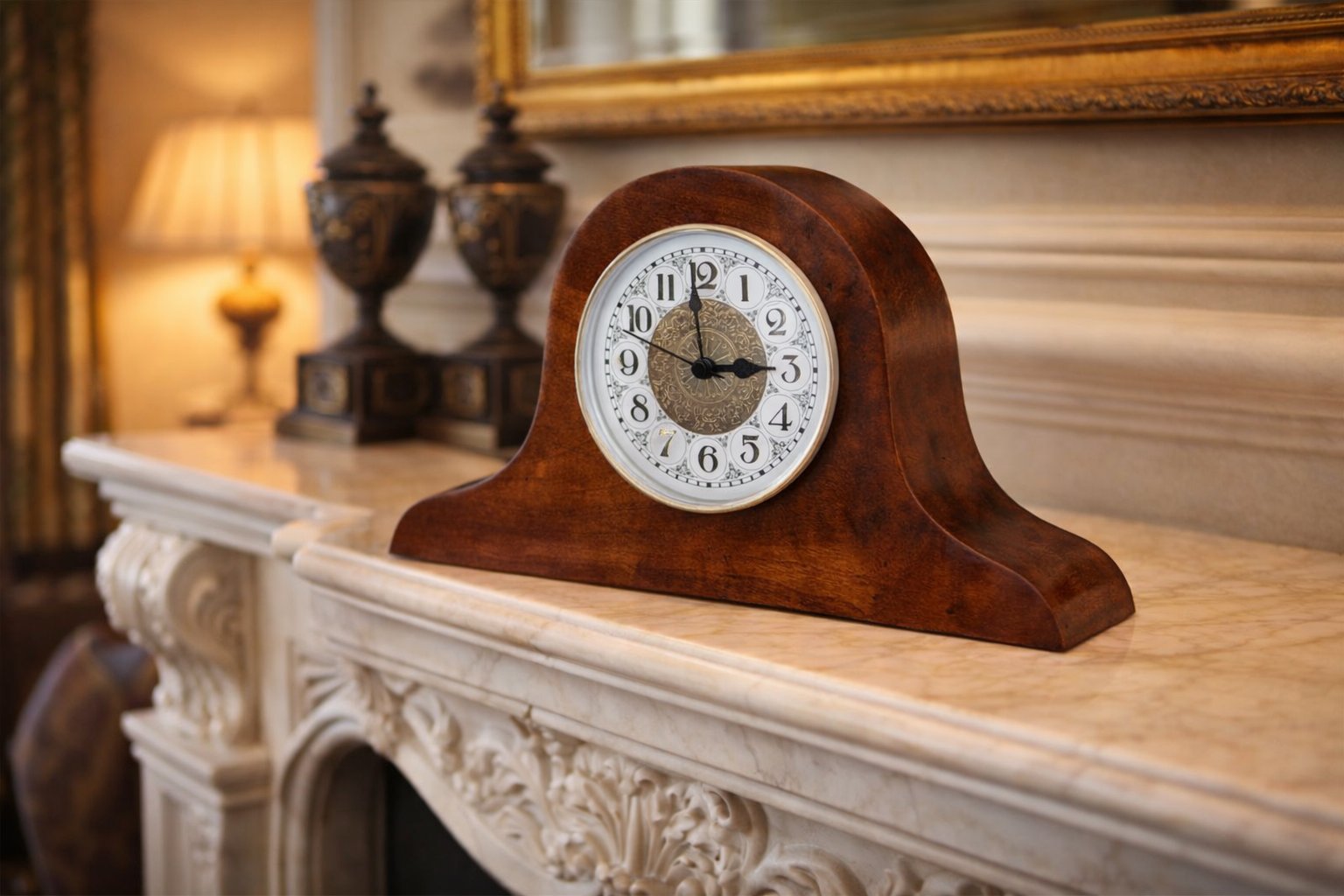 Handcrafted mantel clock in walnut hardwood